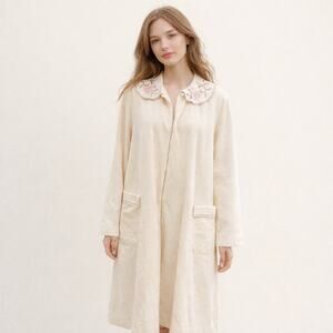 Vintage Kayser Cream Ivory Velour Zip Front Robe Nightgown L